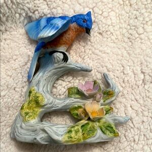 Blue Bird Figurine with Floral Accents